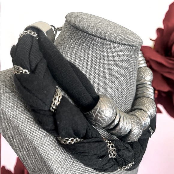 Bold Silver and Black Statement Jeweled Necklace - Picture 3 of 5